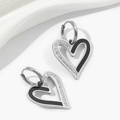 1 Pair Sweet Heart Shape Polishing Plating Inlay Titanium Steel Rhinestones Drop Earrings