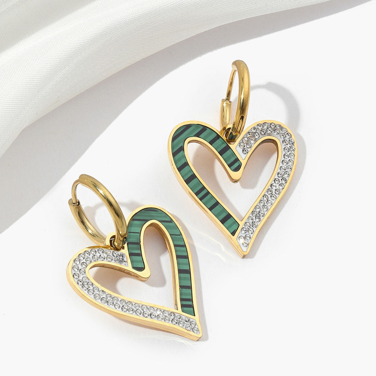 1 Pair Sweet Heart Shape Polishing Plating Inlay Titanium Steel Rhinestones Drop Earrings