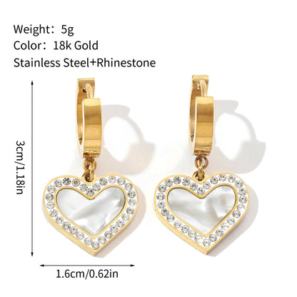 1 Pair Vintage Style Heart Shape Polishing Plating Inlay Titanium Steel Rhinestones Drop Earrings