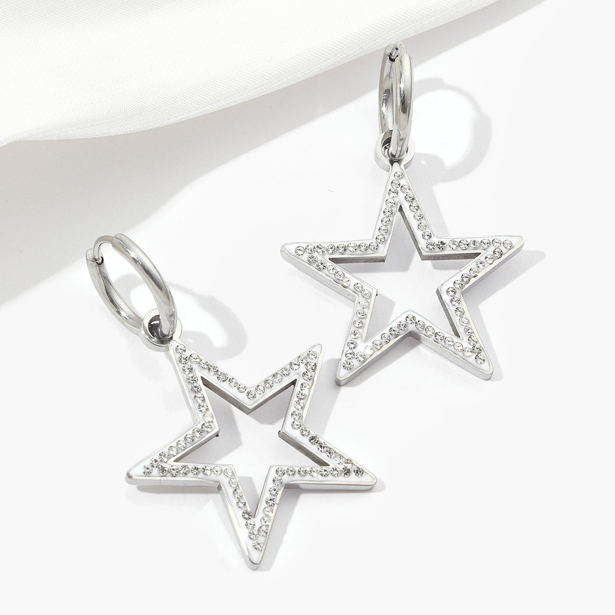 1 Pair Simple Style Pentagram Polishing Plating Inlay Titanium Steel Rhinestones Drop Earrings