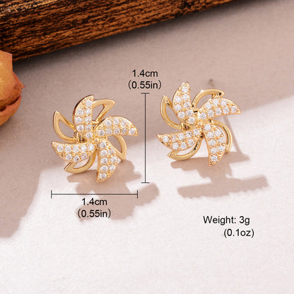 1 Pair Elegant C Shape Pearl Windmill Plating Inlay Arylic Copper Zircon Ear Studs