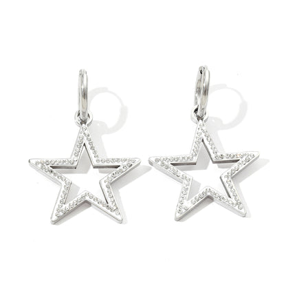 1 Pair Simple Style Pentagram Polishing Plating Inlay Titanium Steel Rhinestones Drop Earrings