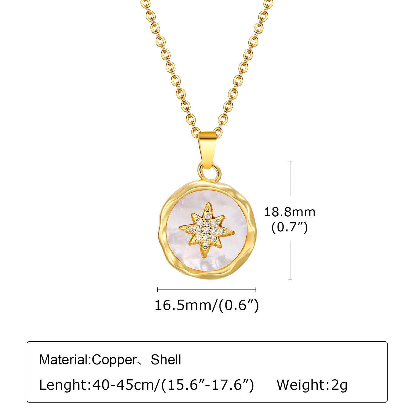 Copper IG Style Sweet Hexagram Flower Plating Inlay Shell Pendant Necklace