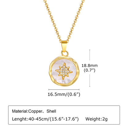 Copper IG Style Sweet Hexagram Flower Plating Inlay Shell Pendant Necklace