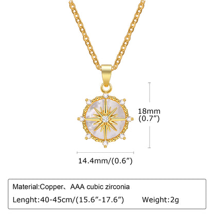 Copper IG Style Sweet Hexagram Flower Plating Inlay Shell Pendant Necklace