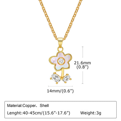 Copper IG Style Sweet Hexagram Flower Plating Inlay Shell Pendant Necklace