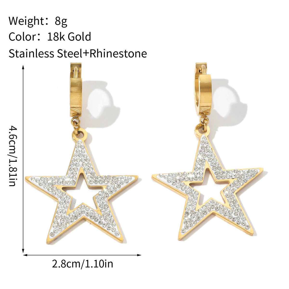 1 Pair Simple Style Pentagram Polishing Plating Inlay Titanium Steel Rhinestones Drop Earrings