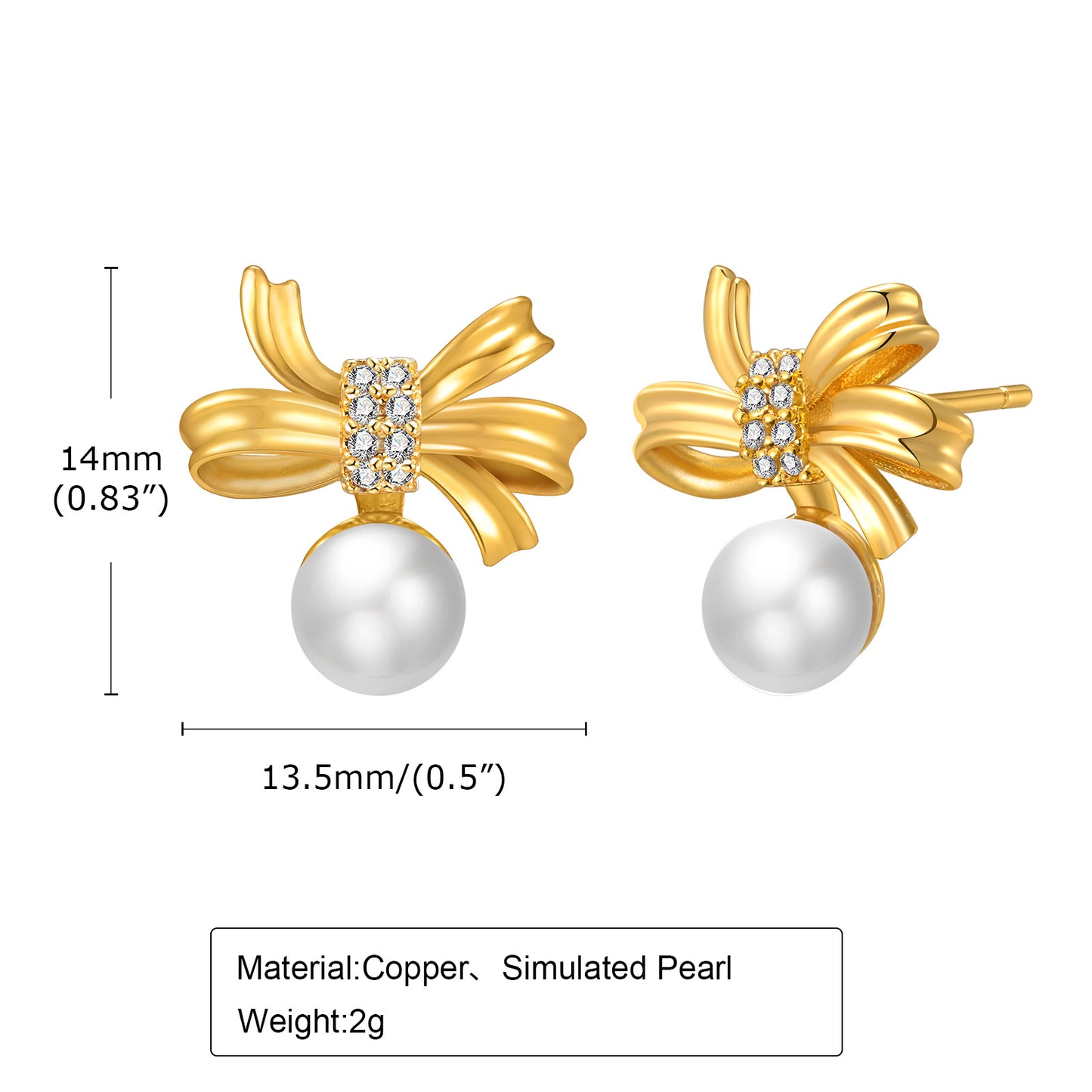 1 Pair Sweet Crown Bow Knot Plating Inlay Copper Artificial Pearls Zircon Ear Studs