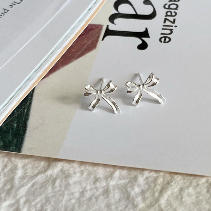 1 Pair Sweet Bow Knot Plating Copper Ear Studs