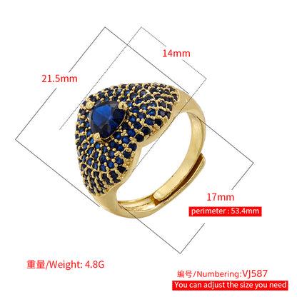 Wholesale Vintage Style Heart Shape Copper Plating Inlay Zircon Open Rings