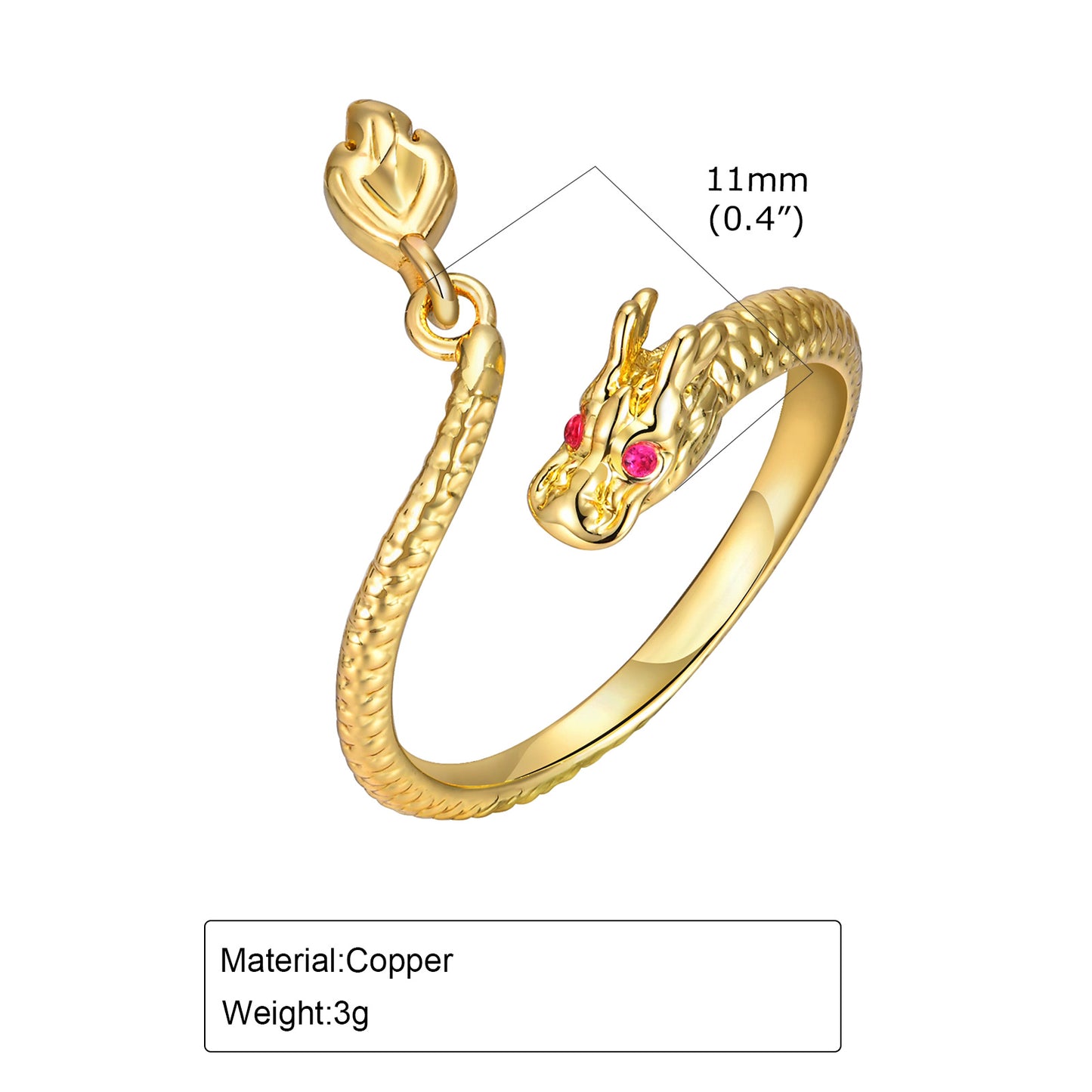 Wholesale Simple Style Dragon Copper Plating Open Rings