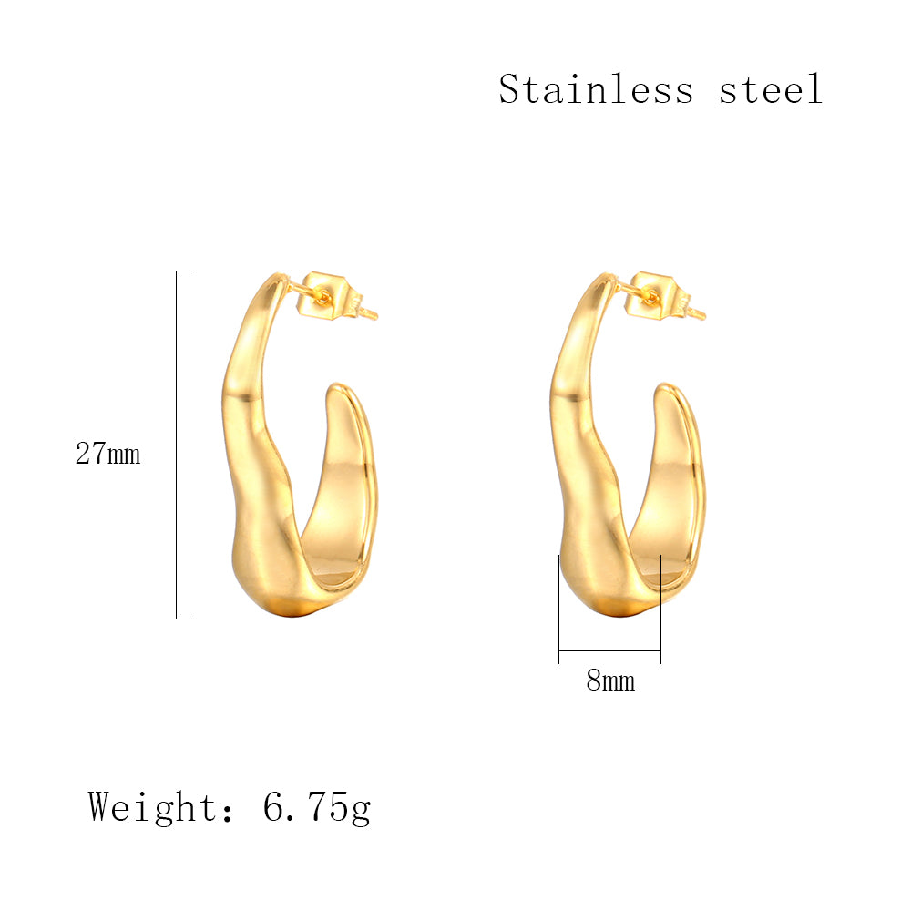 1 Pair Elegant C Shape Irregular Polishing Stainless Steel 18K Gold Plated Ear Studs