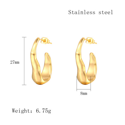 1 Pair Elegant C Shape Irregular Polishing Stainless Steel 18K Gold Plated Ear Studs