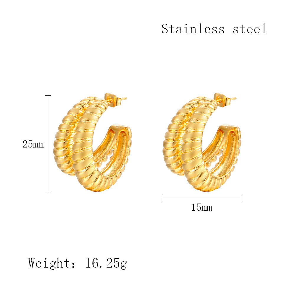 1 Pair Elegant C Shape Irregular Polishing Stainless Steel 18K Gold Plated Ear Studs