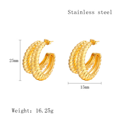 1 Pair Elegant C Shape Irregular Polishing Stainless Steel 18K Gold Plated Ear Studs