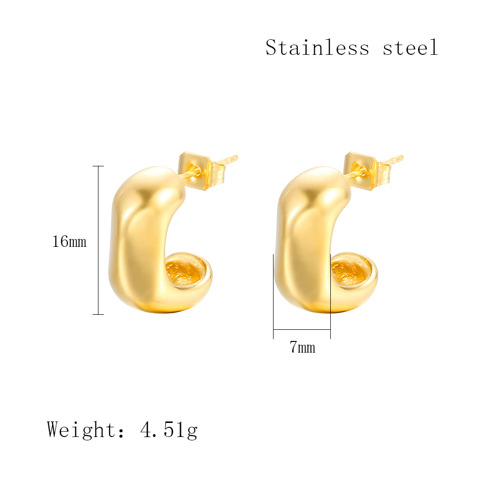 1 Pair Elegant C Shape Irregular Polishing Stainless Steel 18K Gold Plated Ear Studs