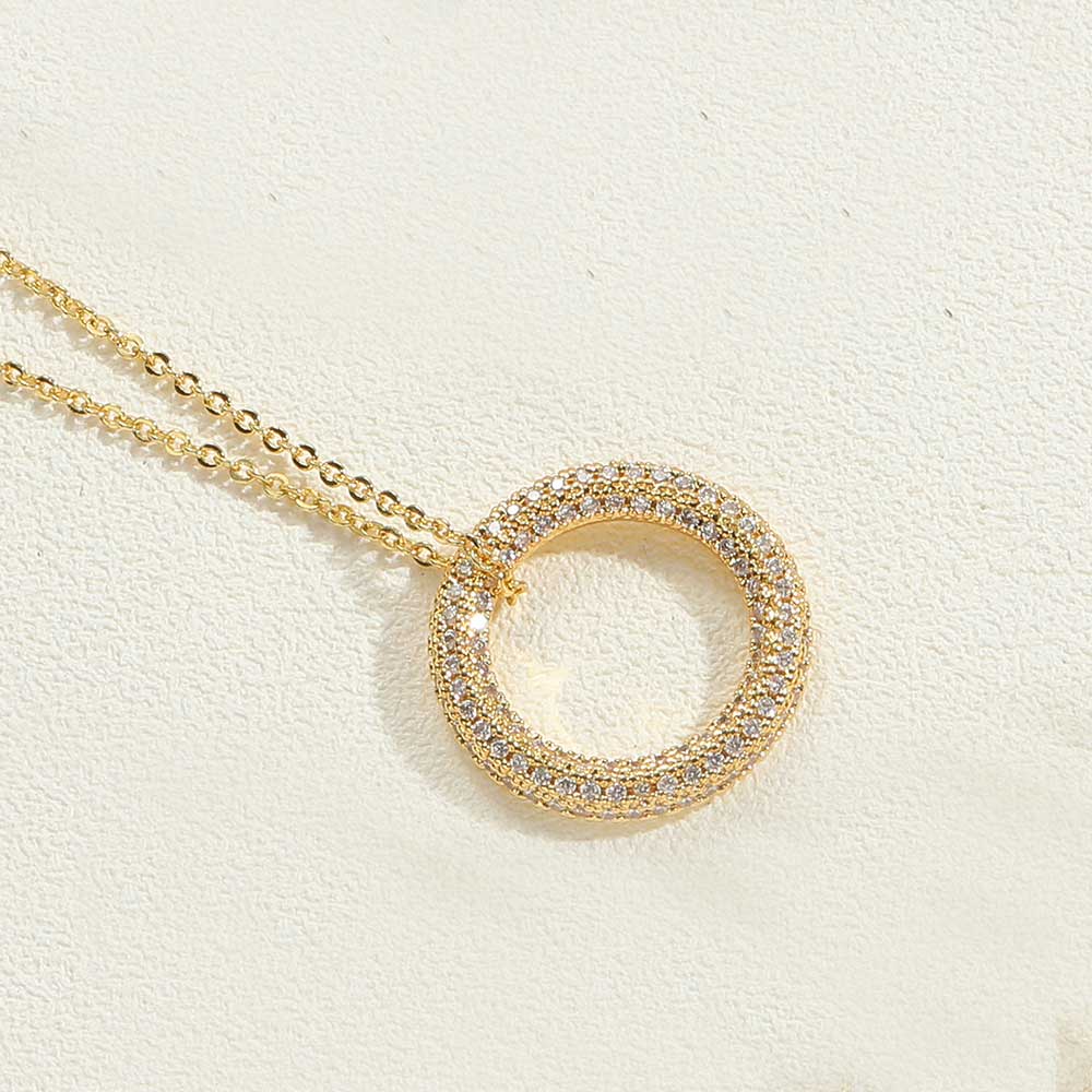 Copper 14K Gold Plated White Gold Plated Simple Style Circle Inlay Zircon Pendant Necklace