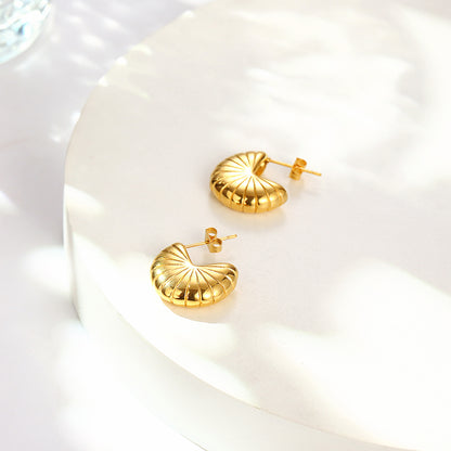 1 Pair Elegant C Shape Irregular Polishing Stainless Steel 18K Gold Plated Ear Studs