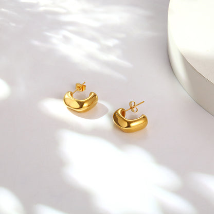 1 Pair Elegant C Shape Irregular Polishing Stainless Steel 18K Gold Plated Ear Studs