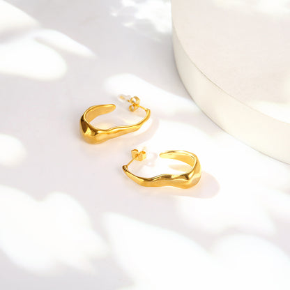 1 Pair Elegant C Shape Irregular Polishing Stainless Steel 18K Gold Plated Ear Studs