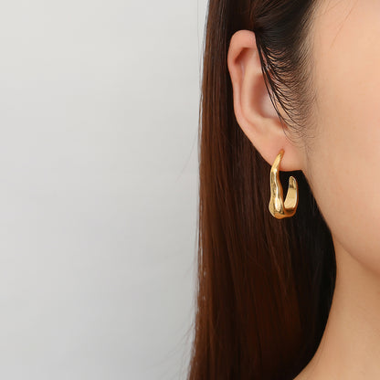 1 Pair Elegant C Shape Irregular Polishing Stainless Steel 18K Gold Plated Ear Studs