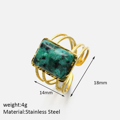 Elegant Simple Style Rectangle Stainless Steel Plating Inlay Natural Stone Open Rings