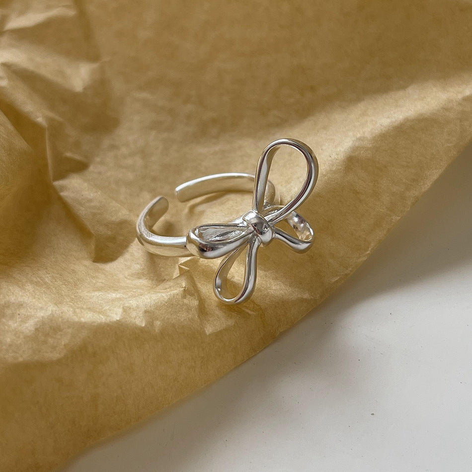 Elegant Bow Knot Sterling Silver Open Rings