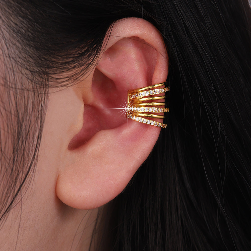 1 Piece IG Style Elegant Geometric Inlay Copper Zircon 18K Gold Plated Ear Cuffs