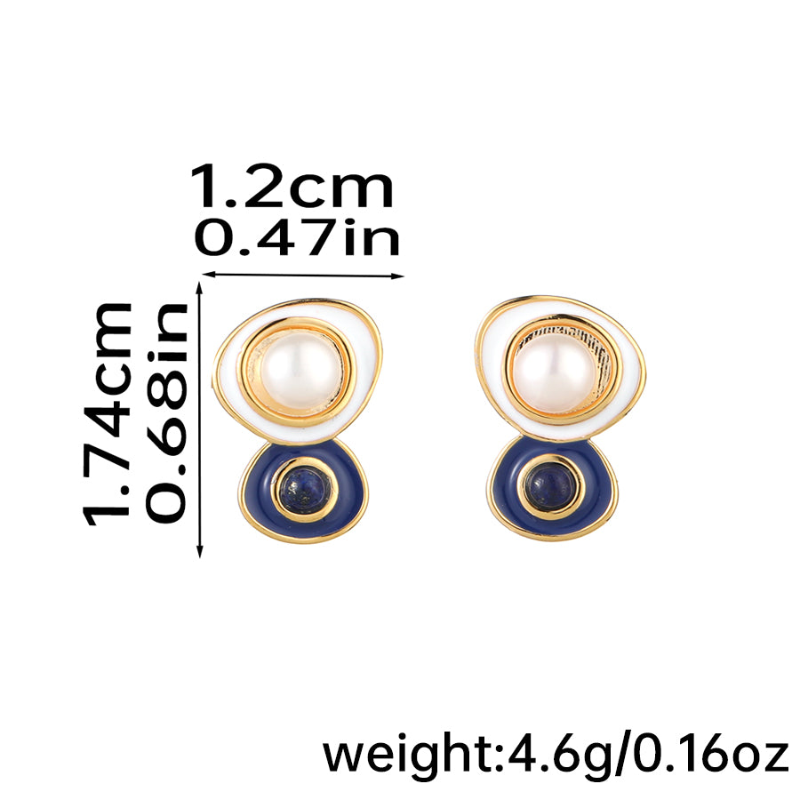 1 Pair Elegant Glam Geometric Enamel Plating Inlay Copper Natural Stone Freshwater Pearl Ear Studs