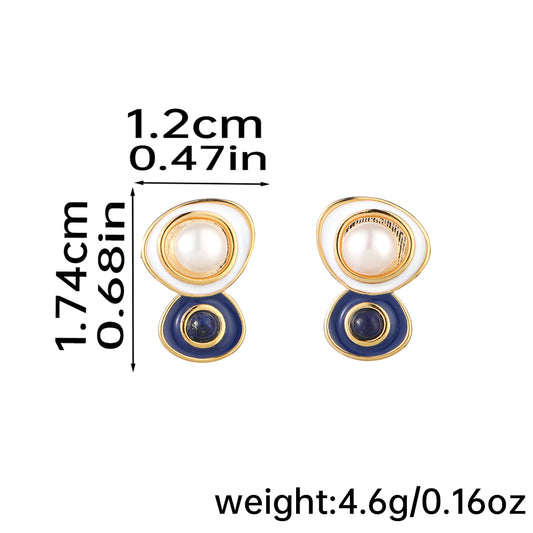 1 Pair Elegant Glam Geometric Enamel Plating Inlay Copper Natural Stone Freshwater Pearl Ear Studs