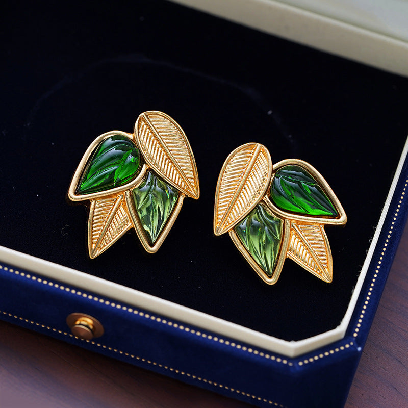 1 Pair Retro Leaves Plating Copper Ear Studs