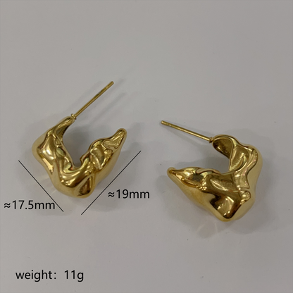 1 Pair Elegant Retro Geometric Plating Pleated Stainless Steel 18k Gold Plated Ear Studs