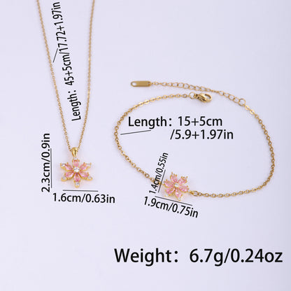 Stainless Steel Copper Sweet Flower Inlay Zircon Jewelry Set