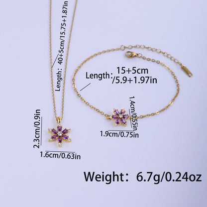 Stainless Steel Copper Sweet Flower Inlay Zircon Jewelry Set