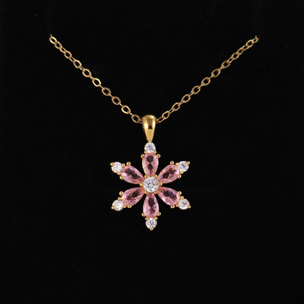 Stainless Steel Copper Sweet Flower Inlay Zircon Jewelry Set