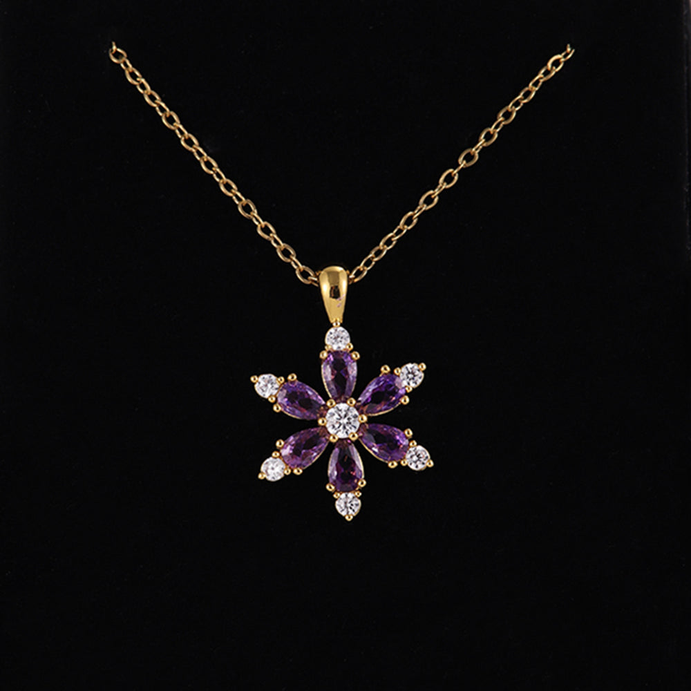 Stainless Steel Copper Sweet Flower Inlay Zircon Jewelry Set