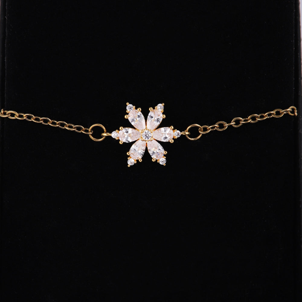 Stainless Steel Copper Sweet Flower Inlay Zircon Jewelry Set