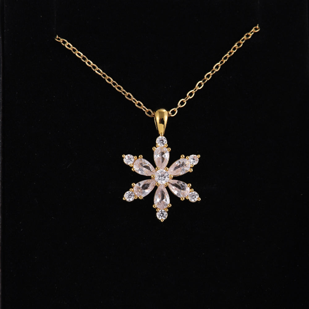 Stainless Steel Copper Sweet Flower Inlay Zircon Jewelry Set