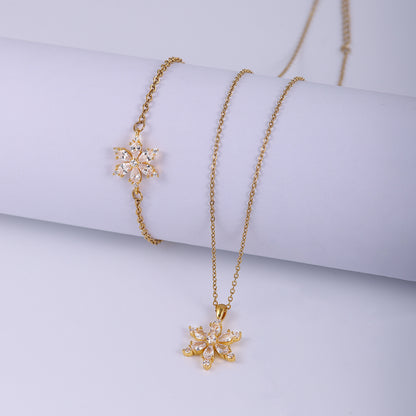 Stainless Steel Copper Sweet Flower Inlay Zircon Jewelry Set