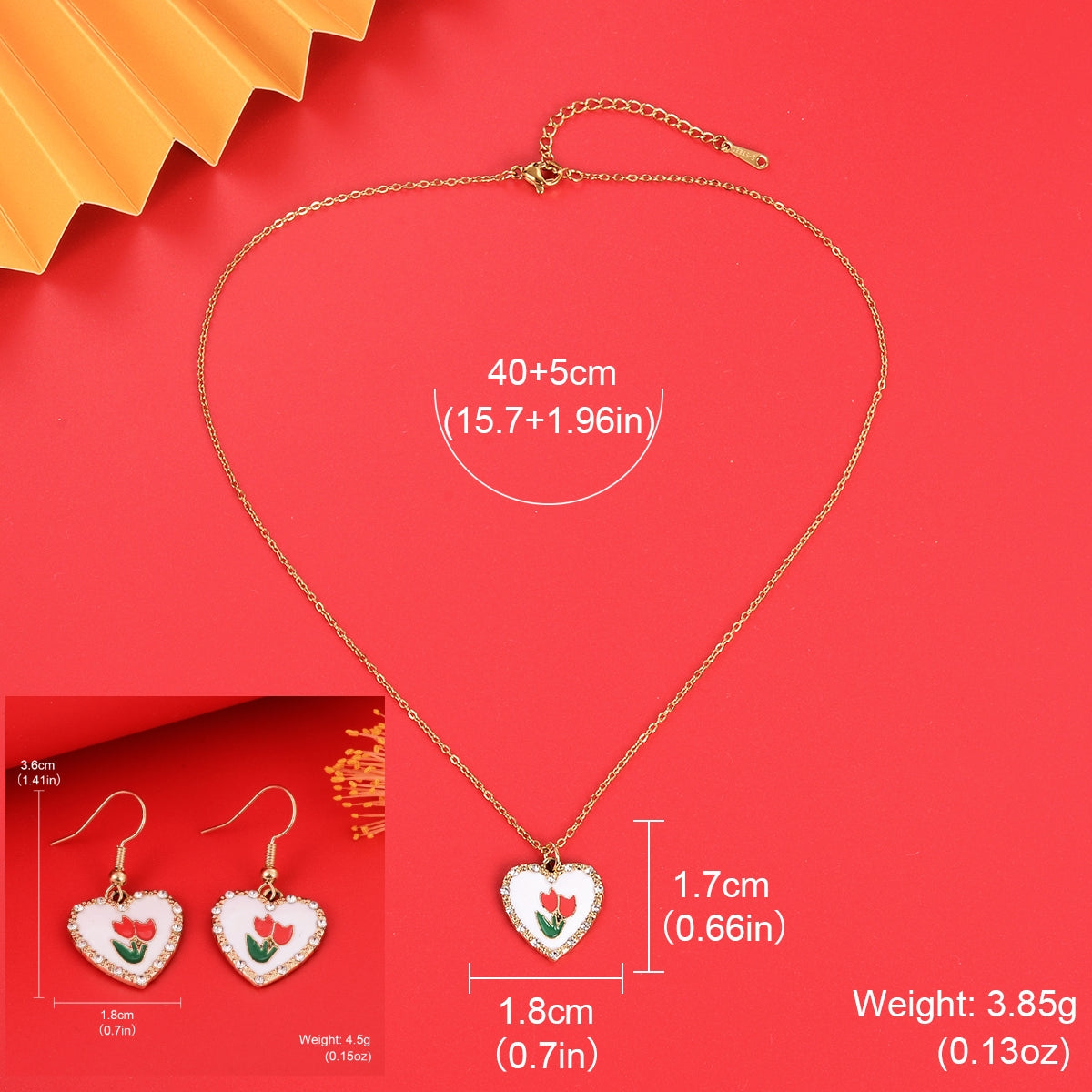 Sweet Heart Shape Flower Alloy Enamel Inlay Rhinestones Valentine'S Day Women's Jewelry Set