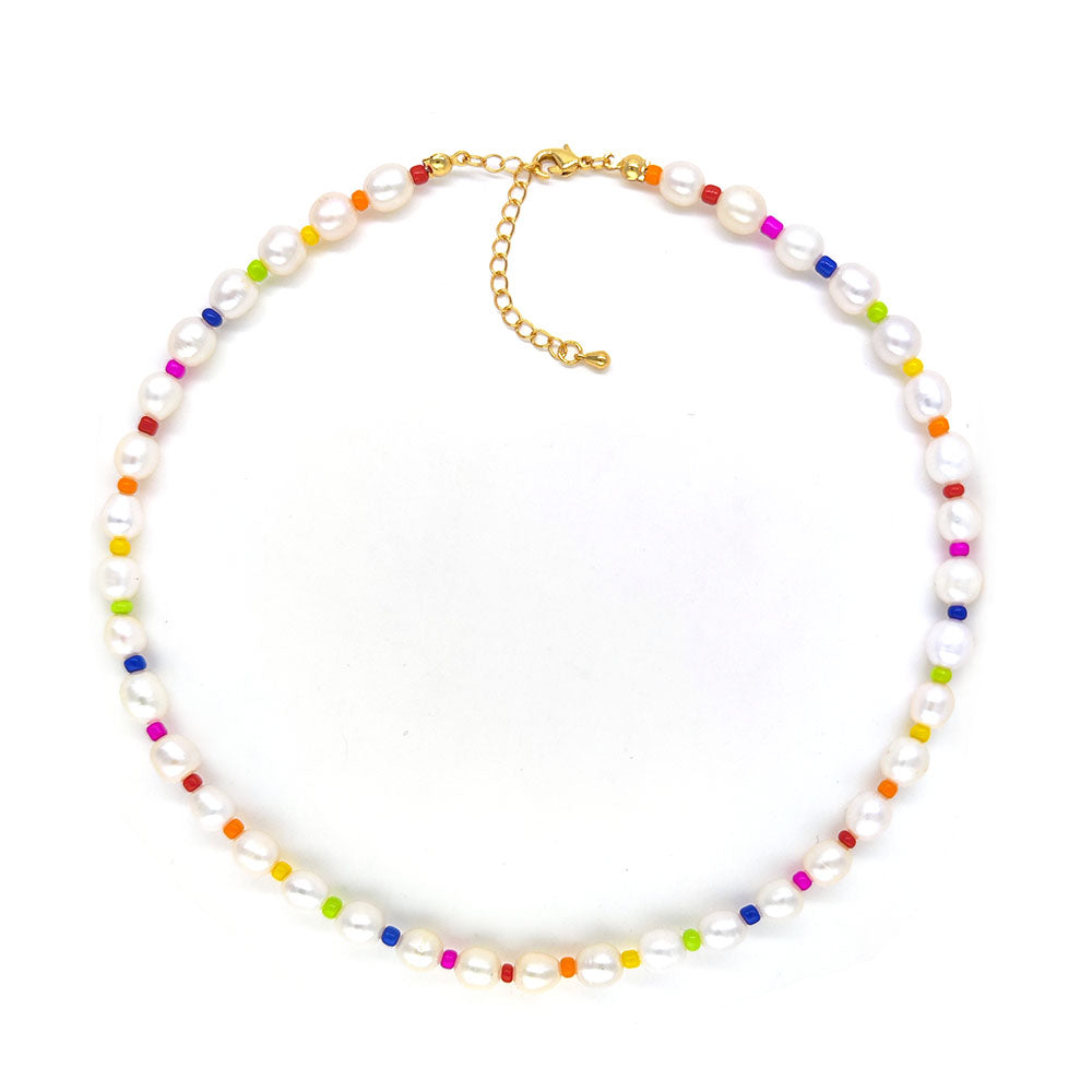 IG Style Color Block Freshwater Pearl Seed Bead Copper Necklace In Bulk