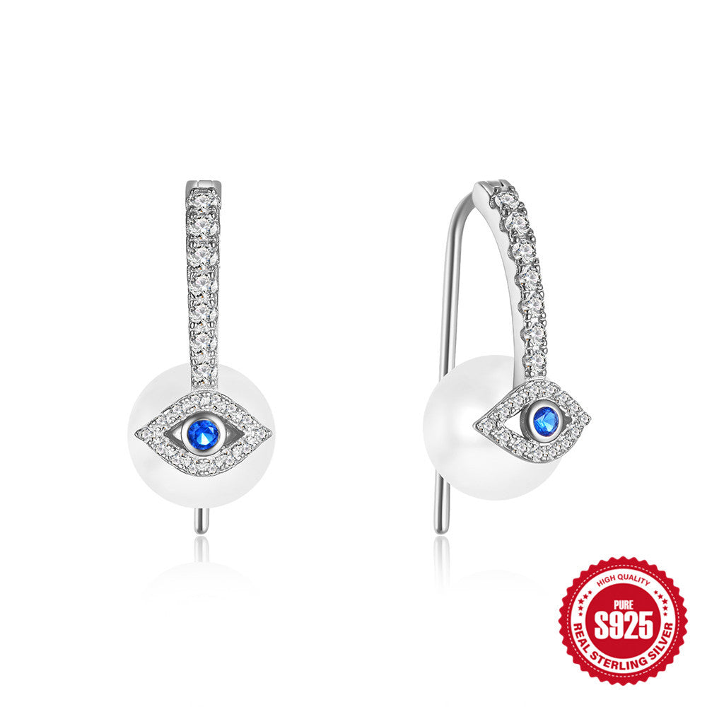 1 Pair Elegant Devil's Eye Plating Sterling Silver Hoop Earrings