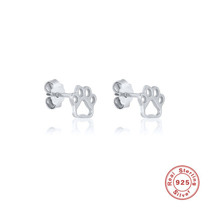 1 Pair Cute Paw Print Plating Sterling Silver Ear Studs