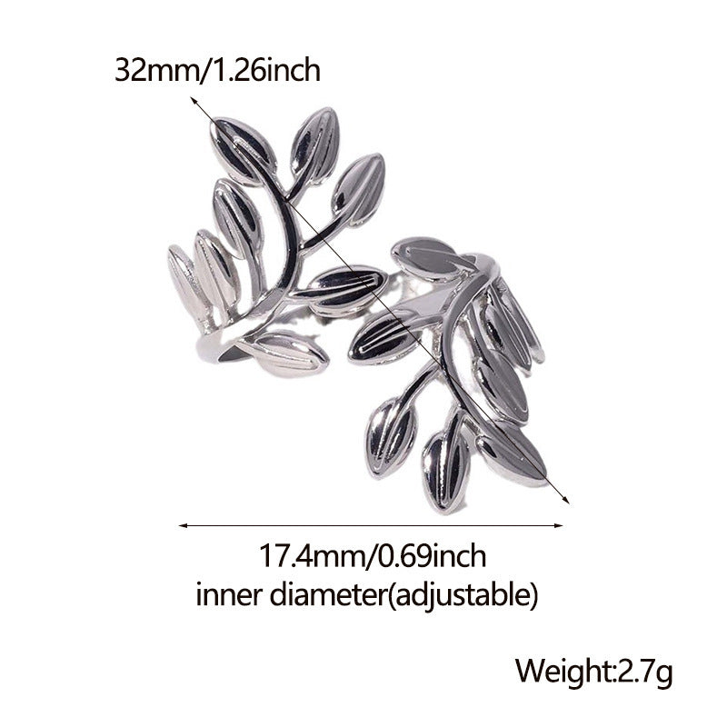 Titanium Steel Simple Style Geometric Leaf Solid Color Plating Open Rings