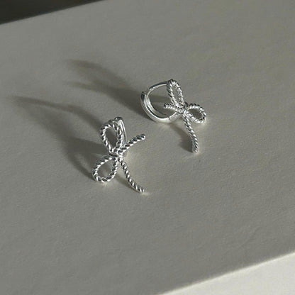 1 Pair Simple Style Bow Knot Plating Sterling Silver Hoop Earrings