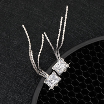 1 Pair Simple Style Tassel Rectangle Plating Inlay Titanium Steel Zircon Drop Earrings