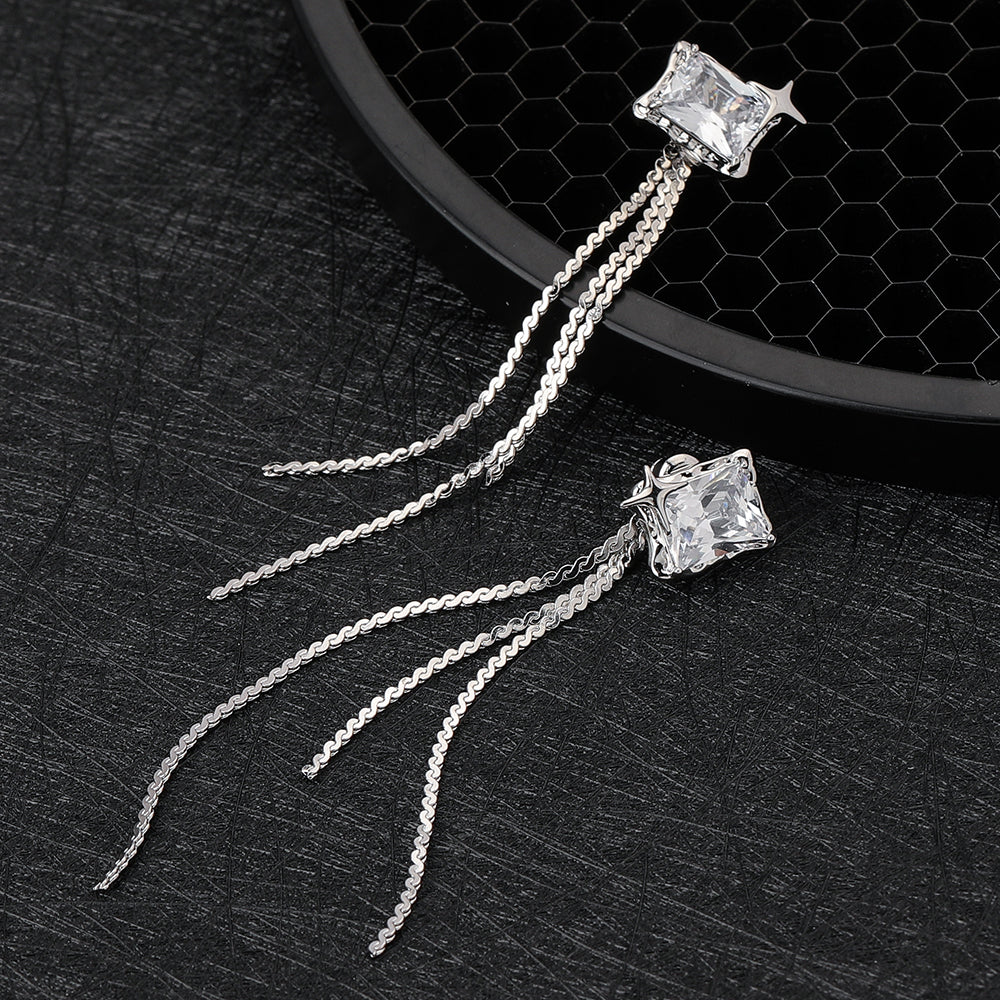 1 Pair Simple Style Tassel Rectangle Plating Inlay Titanium Steel Zircon Drop Earrings