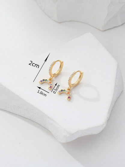 1 Pair IG Style Shiny Elk Inlay Copper Zircon 18K Gold Plated Ear Studs