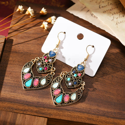 1 Pair Ethnic Style Sun Alloy Plating Inlay Beads Women's Drop Earrings