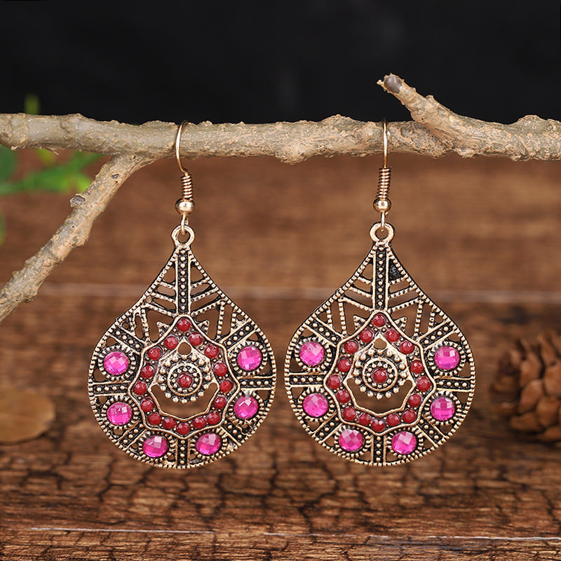 1 Pair Ethnic Style Sun Alloy Plating Inlay Beads Women's Drop Earrings